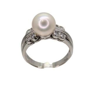 LuxUness Pt900 Pearl Diamond Ring Metal Ring